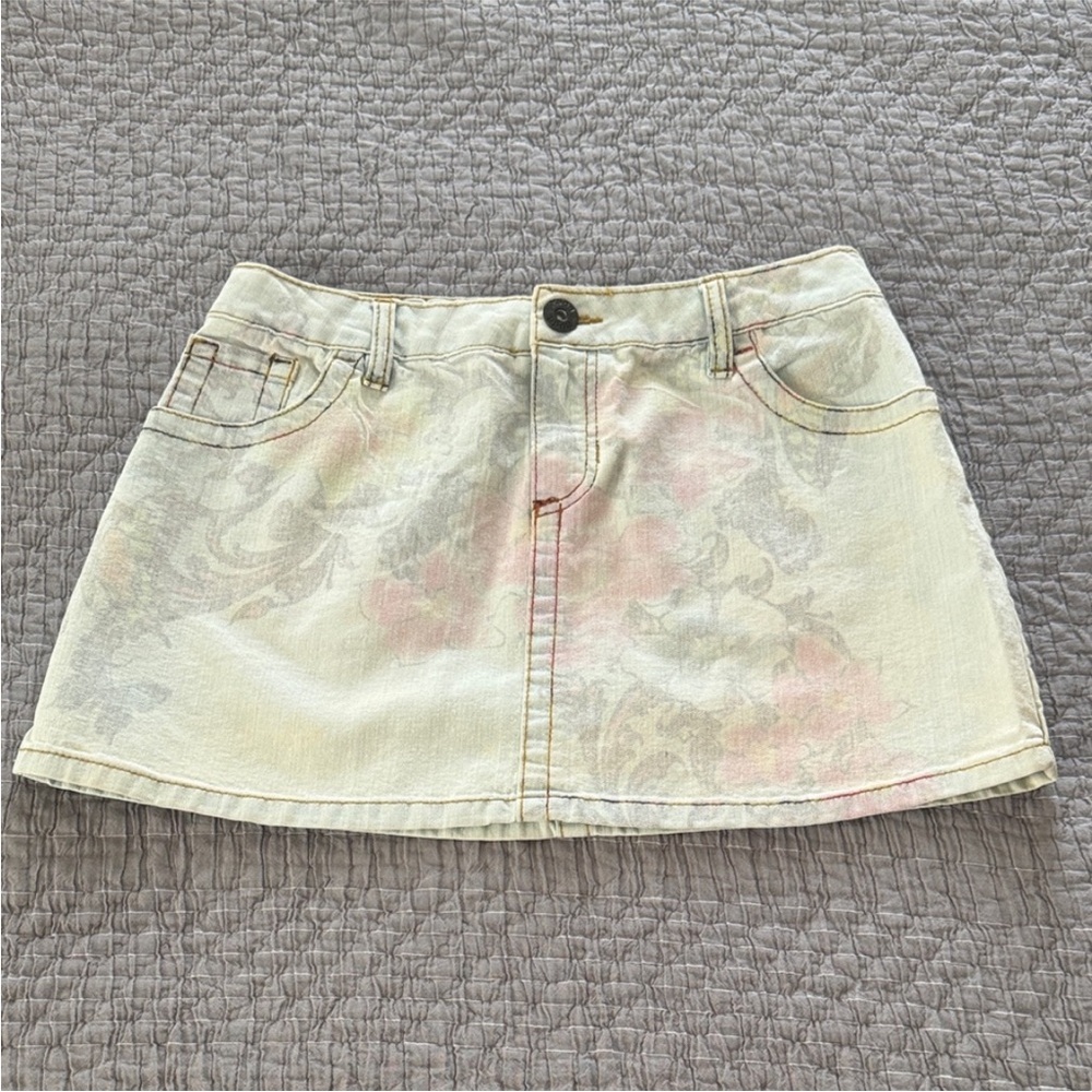 Mudd Floral Design Denim Skirt